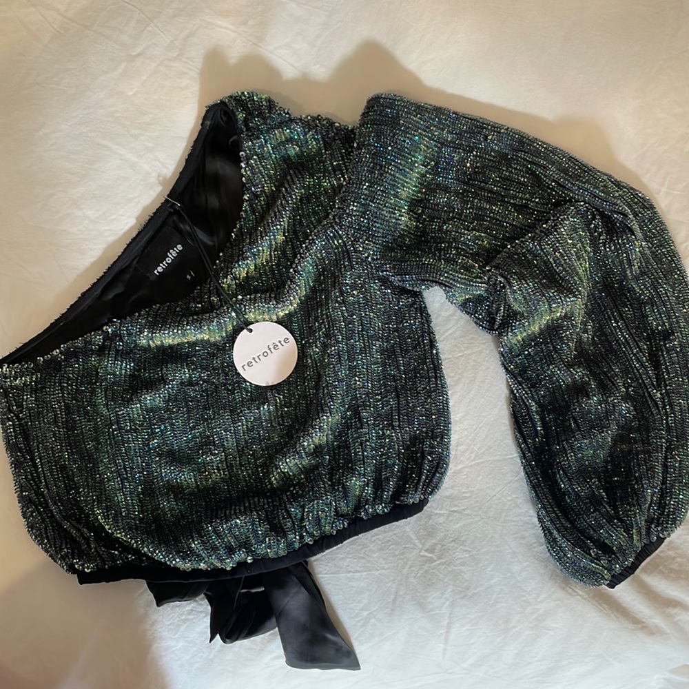 RETROFETE Kathleen One-Shoulder Sequin Top